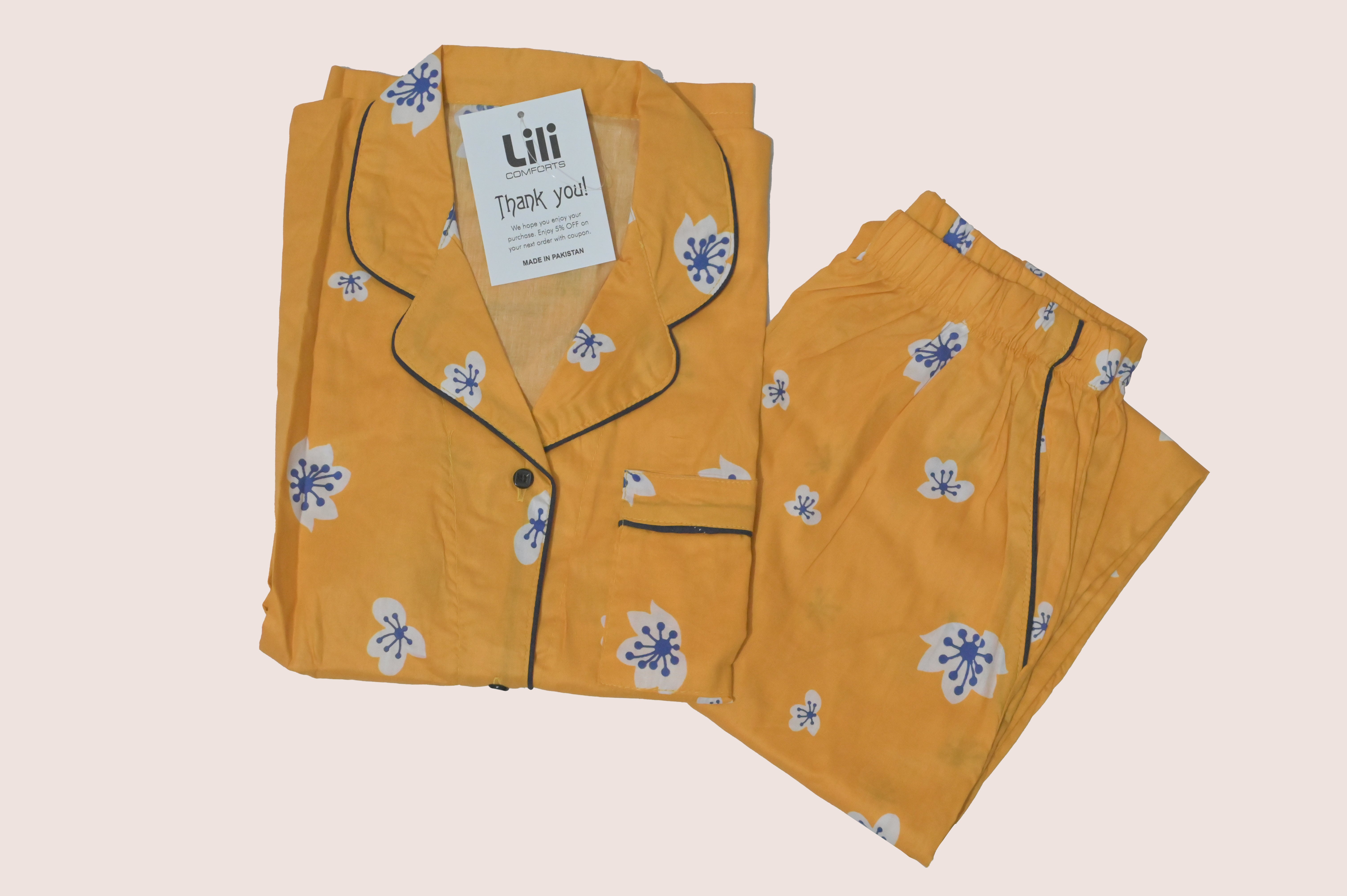 Floral Printed Night Suit (YELLOW) For kids