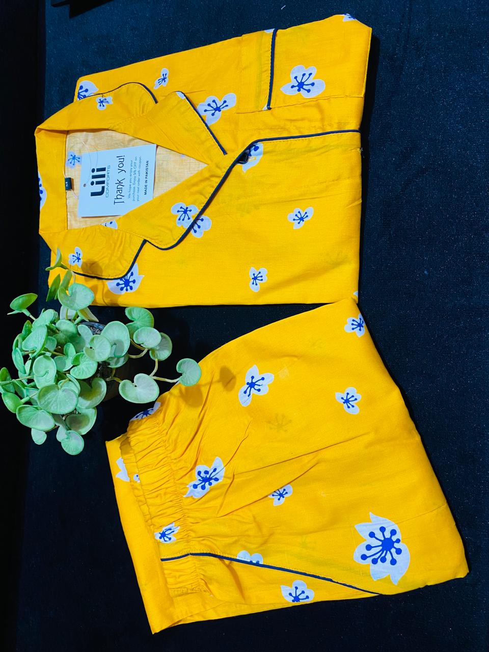 Floral Printed Night Suit (YELLOW) For kids